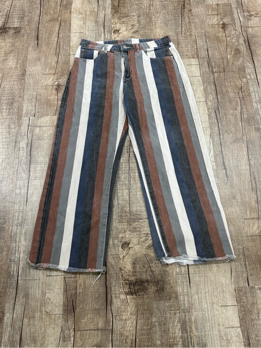 SHEIN Women’s size 10/11 Striped Wide-Leg Denim Pants in Brown, Navy & White